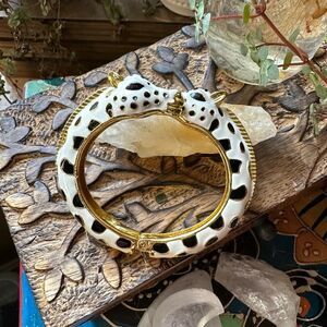 Giraffe Head Hinged Bangle Bracelet Gold Tone Enamel Safari Animal